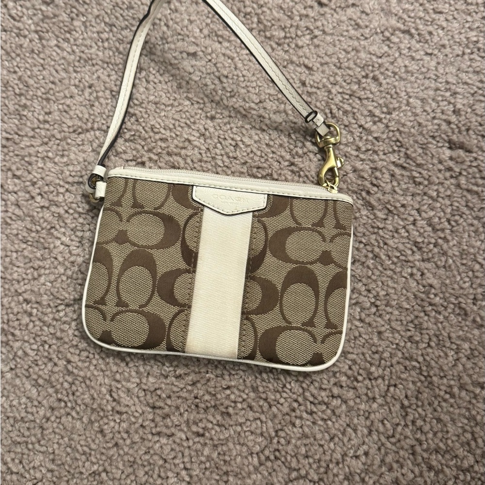 Coach Tan and Cream Signature Clutch